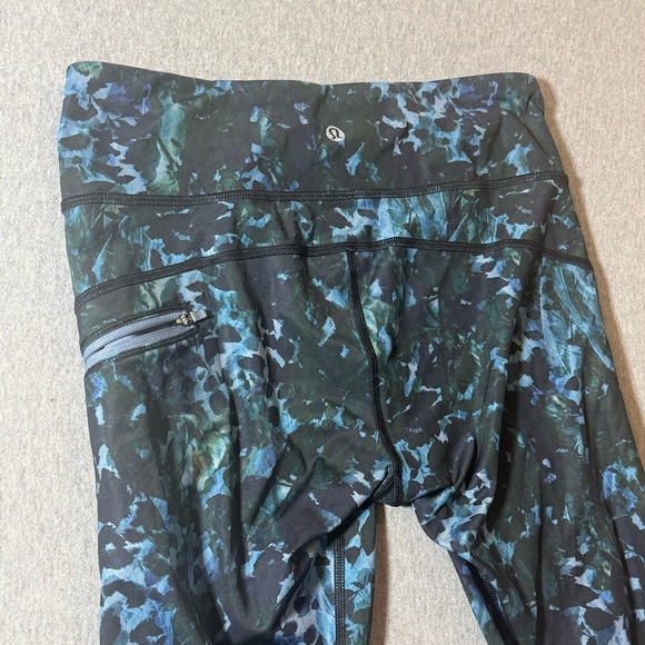 Lululemon Run Top Speed Crop Leggings Blue Floral Backdrop High Rise Size 6 - Picture 2 of 6
